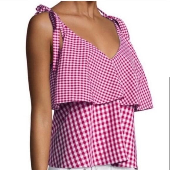 NWT Prose & Poetry Brett Gingham bow ruffle top - Picture 2 of 6